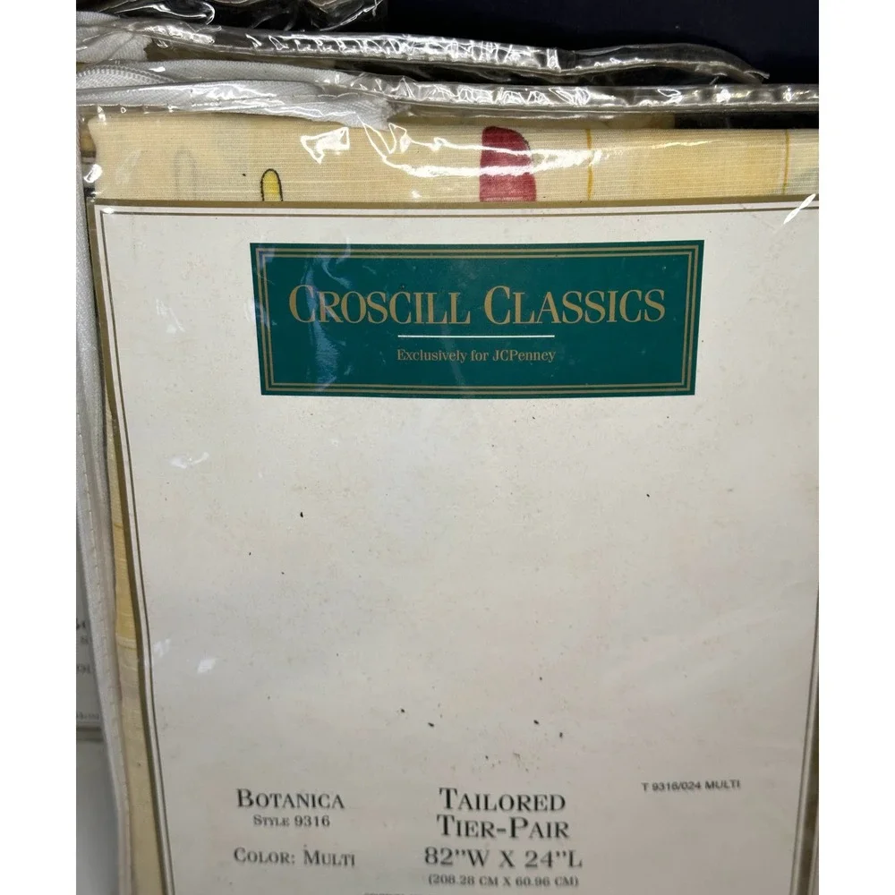 Vintage Croscill Botanica Valance & Tier Pair Set Yellow Multi‎ NEW Floral Plaid